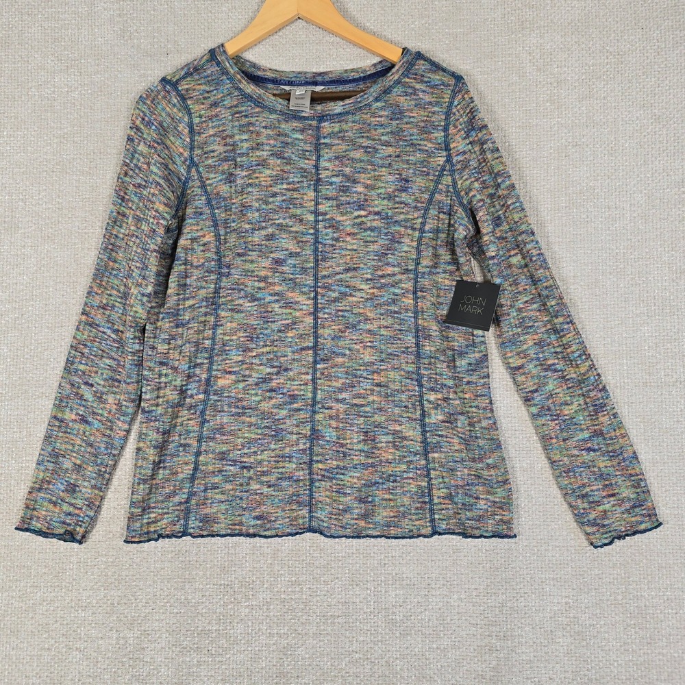 John Mark Women Space Dye Ribbed Long Sleeve Top Multi Color J45567TM NEW Size M
